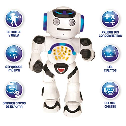 LEXIBOOK Powerman: el Robot Educativo Inteligente para Jugar y Aprender, Baila, Canta, Cuenta Chistes, Mando a distanc Distancia, Color Blanco (ROB50ES)