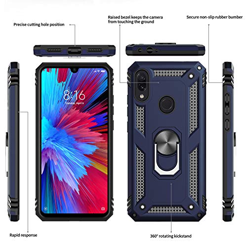 LeYi Funda XiaoMi Rdemi Note 7 Armor Carcasa con 360 Anillo iman Soporte Hard PC y Silicona TPU Bumper antigolpes Fundas Carcasas Case para movil Rdemi Note 7 con HD Protector de Pantalla,Azul