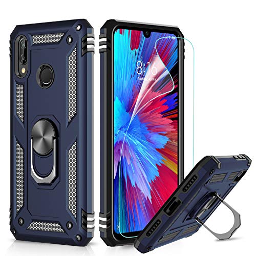 LeYi Funda XiaoMi Rdemi Note 7 Armor Carcasa con 360 Anillo iman Soporte Hard PC y Silicona TPU Bumper antigolpes Fundas Carcasas Case para movil Rdemi Note 7 con HD Protector de Pantalla,Azul