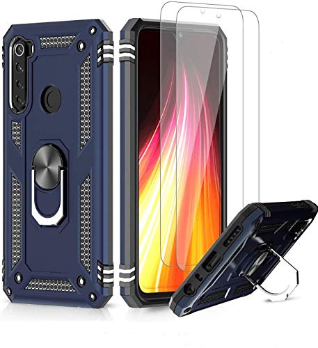 LeYi Funda Xiaomi Redmi Note 8 con [2-Unidades] Cristal Vidrio Templado,Armor Carcasa con 360 Grados Anillo iman Soporte Hard PC y Silicona TPU Bumper Antigolpes Case para Movil Note 8,Azul