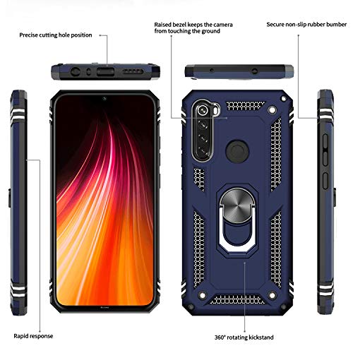 LeYi Funda Xiaomi Redmi Note 8 con [2-Unidades] Cristal Vidrio Templado,Armor Carcasa con 360 Grados Anillo iman Soporte Hard PC y Silicona TPU Bumper Antigolpes Case para Movil Note 8,Azul