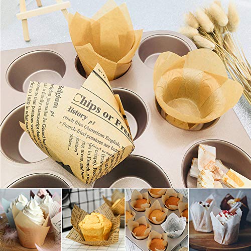 Lezed 50 piezas Tulipán Cupcake Muffin Taza Copa de Navidad de Horno Papel Papel para Magdalenas Standard Hornear Papel Vasos Wraps Liners Molde para Pasteles bakery para Cocina Boda Fiesta Cumpleaños