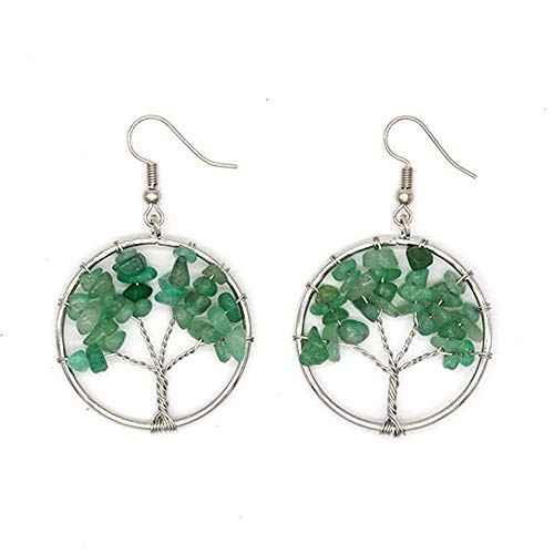 LFWZY Pendientes Cristal Natural Moda machacado Piedra Vida Pendientes de la aleación de árbol