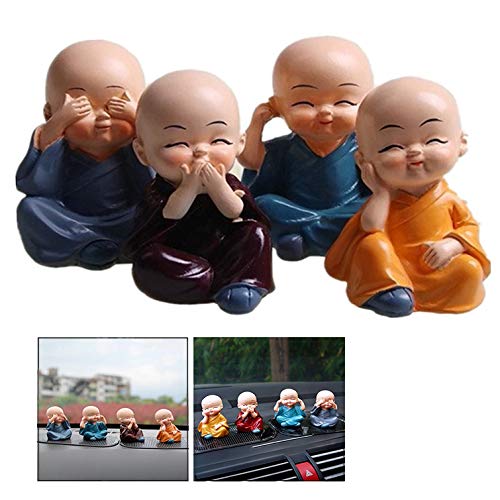 LHKJ 4 Pcs Buda Monjes Estatuilla Decoraciones del Coche, Las Artesanías de la Resina, Regalo Agradable para Decoración de Coche, Hogar, Escritorio