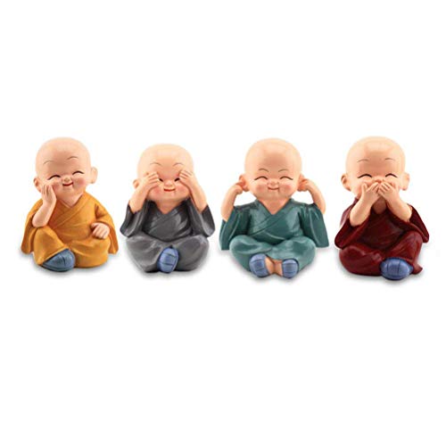 LHKJ 4 Pcs Buda Monjes Estatuilla Decoraciones del Coche, Las Artesanías de la Resina, Regalo Agradable para Decoración de Coche, Hogar, Escritorio