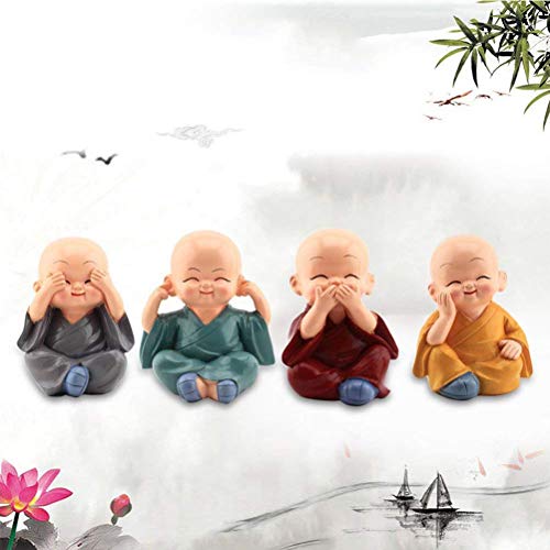 LHKJ 4 Pcs Buda Monjes Estatuilla Decoraciones del Coche, Las Artesanías de la Resina, Regalo Agradable para Decoración de Coche, Hogar, Escritorio