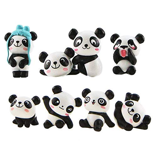 LHKJ 8 Pieces Figuras de Panda, Kit de Figuras de aAcción de Panda para Fiestas, Regalos, Muñecas de jardinería, decoración de Pasteles