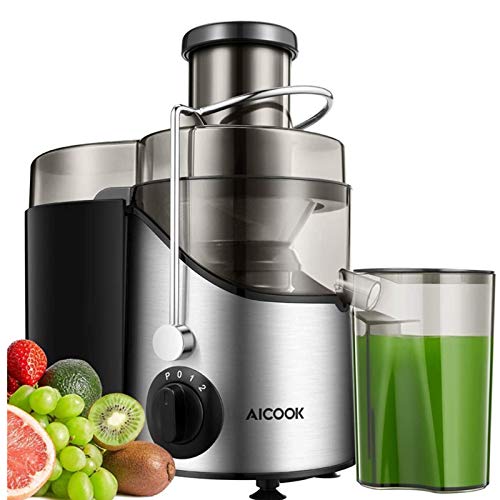 Licuadoras Para Verduras y Frutas, Aicook 3 Velocidades Licuadora Prensado Frio Extractor de Zumos Boca Ancha de 65mm, Extractor de Jugos Libre de BPA, con Base Antideslizante, 18000 RPM