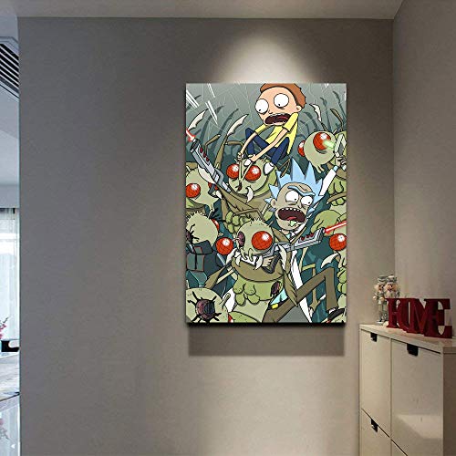 Lienzo abstracto pintado a mano con pintura al óleo, Morty, The're robots pintada a mano, pintura 3D vertical para decoración del hogar, 45,7 x 61 cm