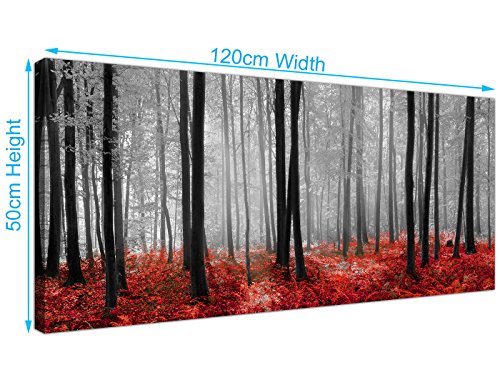 Lienzo moderno en negro, blanco y rojo con escenas de bosque de Wallfillers®