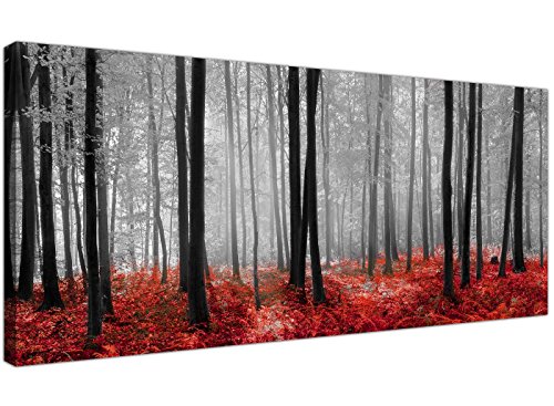 Lienzo moderno en negro, blanco y rojo con escenas de bosque de Wallfillers®