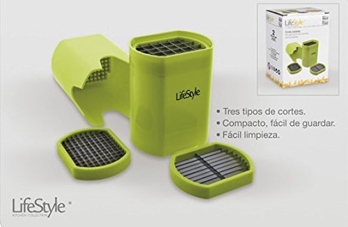 Lifestyle - Cortador de Patatas para Freir - ABS y Acero Inoxidable - 3 Cortes - Verde