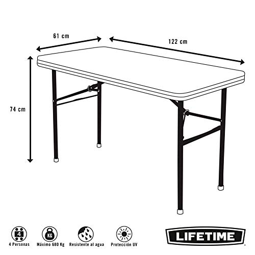 LIFETIME 4446 - Mesa plegable multiusos ultrarresistente 121,5x61x74 cm UV100