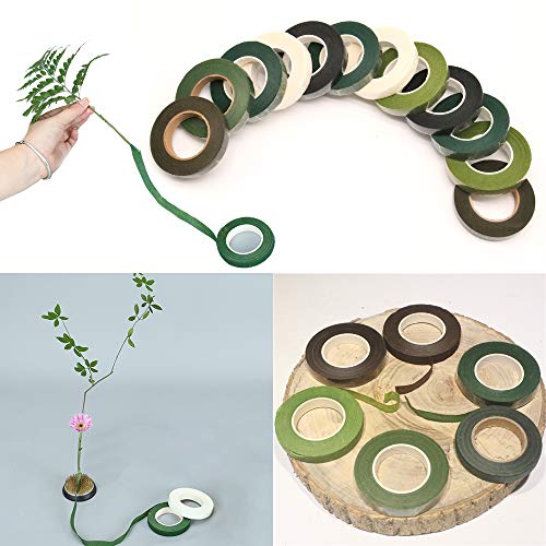 Lifreer - Cinta para floristería, 12 rollos de cintas de alambre floristería, herramienta para arreglo floral para ramo de flores (6 colores)