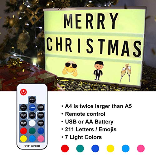 Light Box Caja de Luz A4 con Control Remoto con 420 Emoji y Símbolos, Ideal para Decorar Hogar, Habitación, Boda, Regalo para Navidad, Cumpleaños