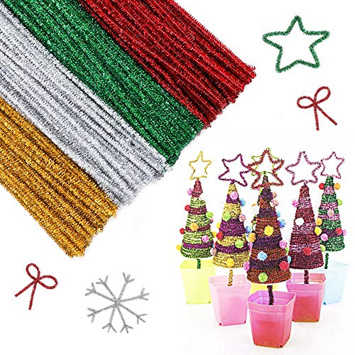 Limpiapipas 400 navideños Glitter Pipe Cleaners Crafts Set Limpiadores de Pipa Tallos de Chenilla Colores Variados para para niños Manualidades DIY Halloween Decoraciones navideñas Proyectos escolares