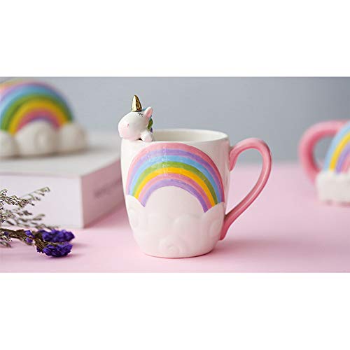 Linda Cerámico Taza Unicornio Tazas de cafe Gracioso Arco iris Copa de la mañana para el café Té Leche día de San Valentín Día de la Madre Regalo 400ML 13.5oz