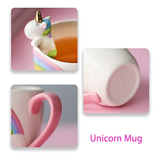 Linda Cerámico Taza Unicornio Tazas de cafe Gracioso Arco iris Copa de la mañana para el café Té Leche día de San Valentín Día de la Madre Regalo 400ML 13.5oz