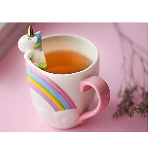 Linda Cerámico Taza Unicornio Tazas de cafe Gracioso Arco iris Copa de la mañana para el café Té Leche día de San Valentín Día de la Madre Regalo 400ML 13.5oz