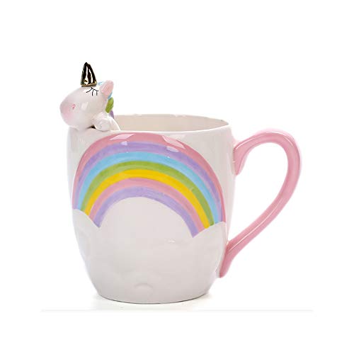 Linda Cerámico Taza Unicornio Tazas de cafe Gracioso Arco iris Copa de la mañana para el café Té Leche día de San Valentín Día de la Madre Regalo 400ML 13.5oz