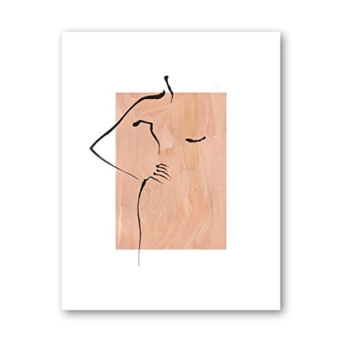 Línea abstracta pintura pintura impresiones negro beige neutral arte de la pared cuadros arte minimalista moderno cartel dormitorio decoración del hogar 30x45 cm N marco