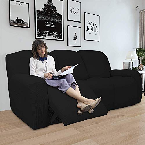 LINGKY 8 Piezas Sofá Reclinable Sofá Elástico Funda De Sofá Funda De Sofá Protector De Muebles Sofá Suave con Fondo Elástico Niños, Tela De Licra Jacquard (Negro)