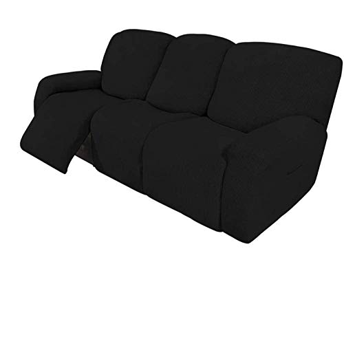 LINGKY 8 Piezas Sofá Reclinable Sofá Elástico Funda De Sofá Funda De Sofá Protector De Muebles Sofá Suave con Fondo Elástico Niños, Tela De Licra Jacquard (Negro)