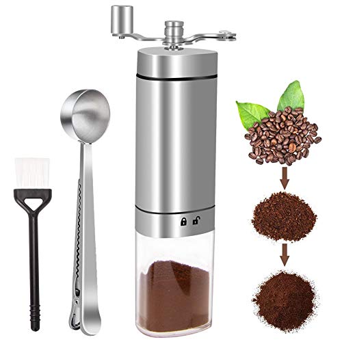 Linkax Molinillo de café Manual,Coffee Grinder de Acero Inoxidable con Moledores Ajustable de Cerámica, Molino de manivela, tamaño Compacto hogar, Oficina o Viaje