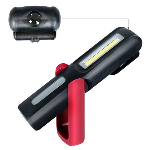 Linterna Taller Lampara led Recargable, HTBAKOI Luz de Trabajo Portatil Mecanico Superbrillante Dual Modo( LED + COB ) con Base Magnética 360º Gancho para Coche Hogar Camping Carro Emergencia Rojo