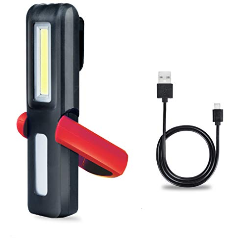 Linterna Taller Lampara led Recargable, HTBAKOI Luz de Trabajo Portatil Mecanico Superbrillante Dual Modo( LED + COB ) con Base Magnética 360º Gancho para Coche Hogar Camping Carro Emergencia Rojo