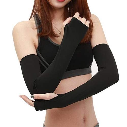 LinZX 5 Pares Deporte del algodón Reciclado Montar en Bicicleta UV Femenina de Mangas del Brazo,Black