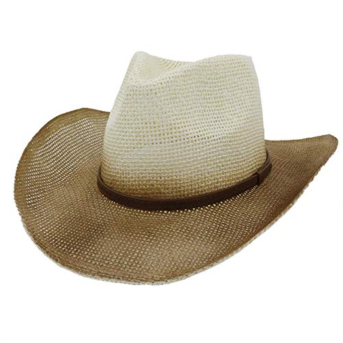 liqun Unisex Mujer Hombre Moda Verano Casual Sombrero Trendy Beach Sol Paja Ola Vaquero Clásico Ganadero Vaquera Sombrero # Lr4, Café, Talla Única