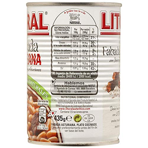 LITORAL Fabada Asturiana - Plato Preparado de Fabada Asturiana Sin Gluten - Pack de 6x435 g