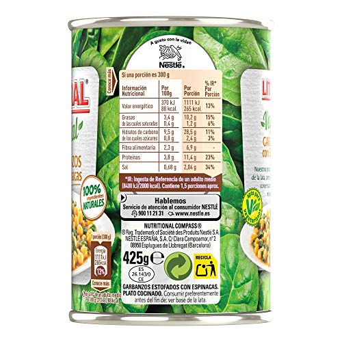 Litoral - Garbanzos con Espinacas - Pack de 5 x 425 g