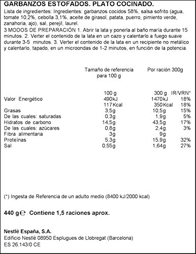 LITORAL Hoy Legumbres Garbanzos con su sofrito - Plato Preparado de Garbanzos Sin Gluten - 440g