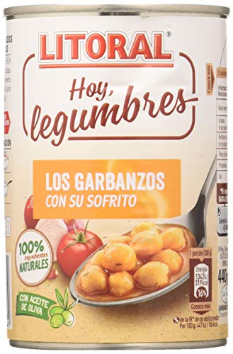 LITORAL Hoy Legumbres Garbanzos con su sofrito - Plato Preparado Sin Gluten - Paquete de 15x440g - Total: 6.6kg