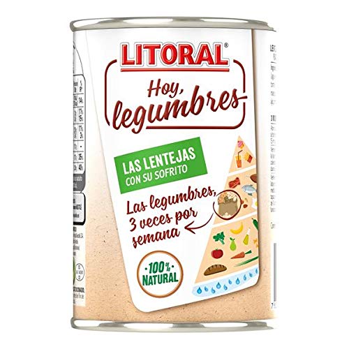 LITORAL Hoy Legumbres Lentejas con su sofrito - Plato Preparado de Legumbres Lentejas Sin Gluten - Paquete de 15x435g - Total: 6.52 kg