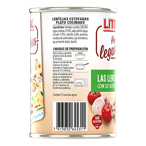 LITORAL Hoy Legumbres Lentejas con su sofrito - Plato Preparado Sin Gluten - 435g