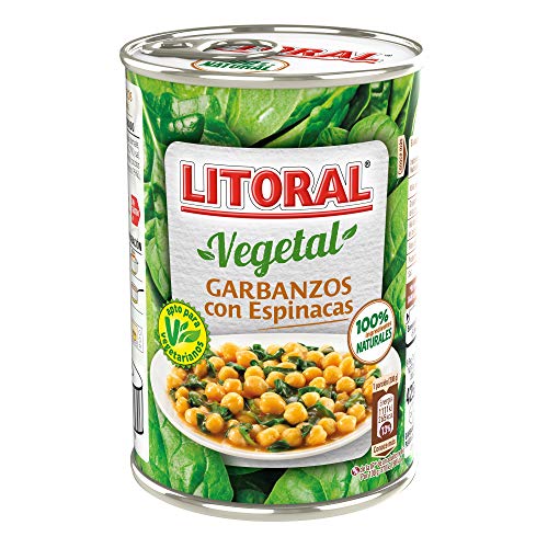 LITORAL Vegetal Garbanzos con Espinacas - Plato Preparado de Garbanzos Sin Gluten - 425g