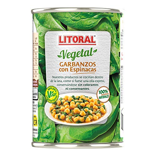 LITORAL Vegetal Garbanzos con Espinacas - Plato Preparado de Garbanzos Sin Gluten - 425g