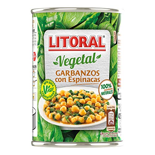 LITORAL Vegetal Garbanzos con Espinacas - Plato Preparado de Garbanzos Sin Gluten - 425g