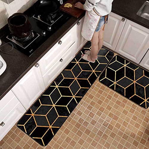 Liuzhou 2pcs Alfombras para Cocina Baño Antideslizantes, Alfombra de Pasillo Lavable, Alfombrilla de Cocina Decorativo, Tapete Absorción de Aceite y Agua 40x60cm y 40x120cm Negro