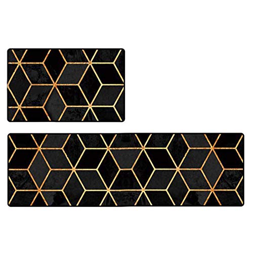 Liuzhou 2pcs Alfombras para Cocina Baño Antideslizantes, Alfombra de Pasillo Lavable, Alfombrilla de Cocina Decorativo, Tapete Absorción de Aceite y Agua 40x60cm y 40x120cm Negro