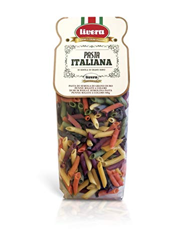 Livera Penne 6 Colores 4 X 500 Gr, Pasta Cortas de Sémola de Trigo Duro 100% Made in Italy, Pasta con Sabor y Color, Penne Rigate Artesanales, Pasta Artesanal italiana Seca de Alta Calidad