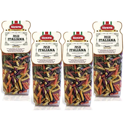 Livera Penne 6 Colores 4 X 500 Gr, Pasta Cortas de Sémola de Trigo Duro 100% Made in Italy, Pasta con Sabor y Color, Penne Rigate Artesanales, Pasta Artesanal italiana Seca de Alta Calidad