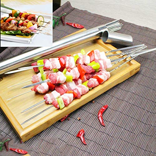 Liwein Pinchos de Barbacoa, 50 Piezas Parrilla Pinchos Acero Inoxidable Brochetas de Kebab con Tubo de Almacenamiento Metal Planas Barbacoa Pinchos Asar para BBQ Carne Aperitivos de Fiesta 35cm