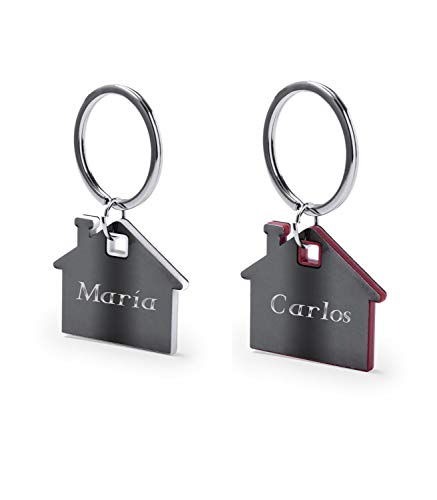 Llaveros Personalizados - Dos Llaveros Casas Parejas Compañeros Piso - Originales Grabados con Tus Nombres - Regalo Ideal Llaveros para Parejas Primera Nueva Casa (Casas Negras)