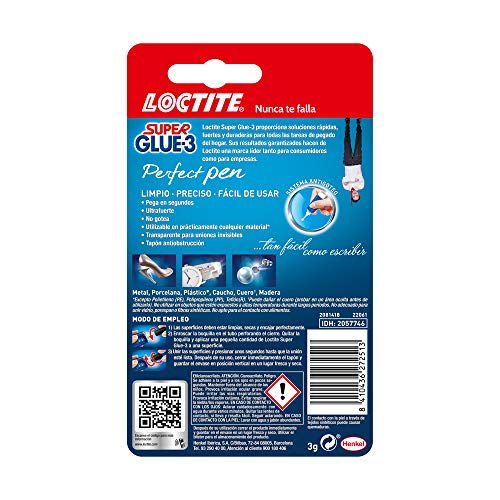 Loctite Super Glue-3 Perfect Pen, adhesivo transparente con forma de bolígrafo, pegamento instantáneo y universal antigoteo, fácil de usar y de gran precisión, 1x3 g