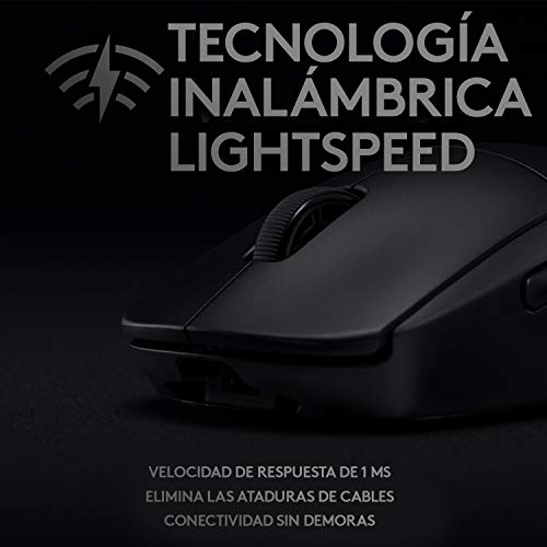 Logitech G Pro Ratón Gaming Inalámbrico, Sensor Hero 16K, 16,000 dpi, RGB, Peso Reducido, 4 hasta 8 Botones Programables, Batería Larga Duración, Memoria Integrada, PC/Mac - Negro