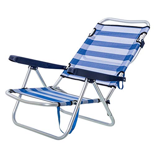 LOLAhome Pack de 2 sillas de Playa Convertibles en Cama de Aluminio y textileno (Azul y Blanco)